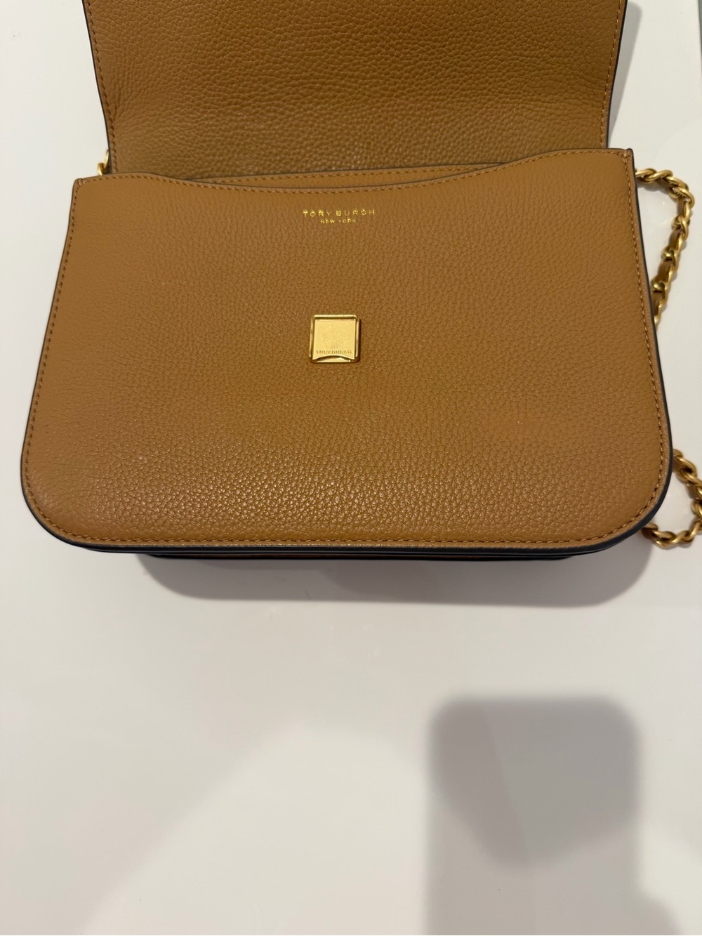 Tory Burch Pebbled Leather Crossbody in Cognac Brown with Gold Logo - Picture 6 of 13